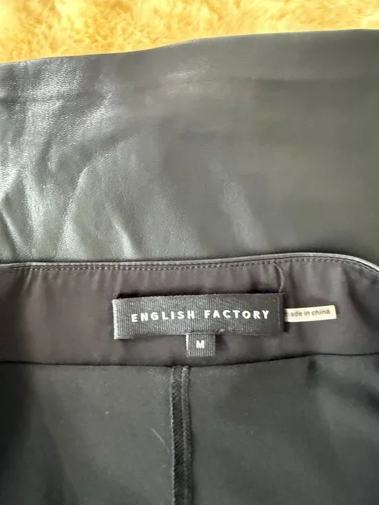 English Factory Black Faux Leather Mini Skirt Medium Sleek Chic - Picture 2 of 4
